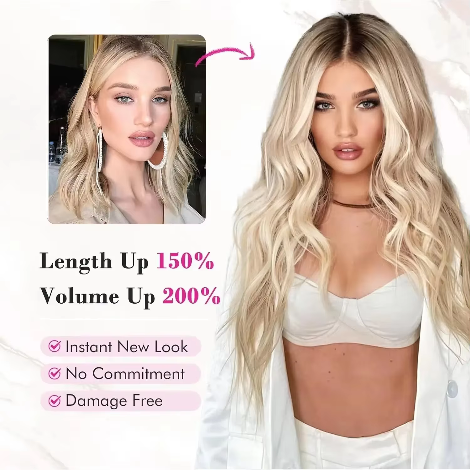 Extensions de cheveux à clipser, 16 clips, 22 pouces de long, extensions de cheveux ondulés pour femmes, extensions de cheveux synthétiques pour tête entière