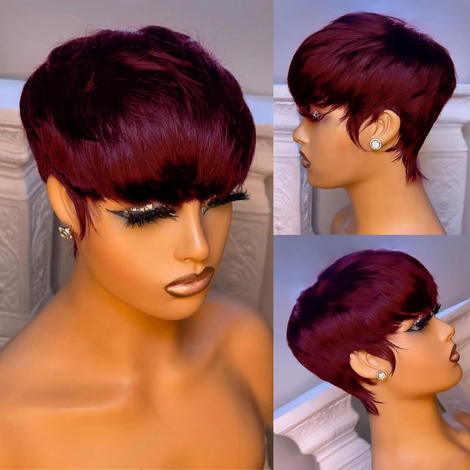 Perruque synthétique courte noire naturelle de style pixie