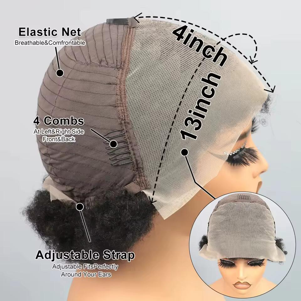Perruques courtes bouclées afro kinky en cheveux humains avec dentelle frontale 13x4 pour femmes