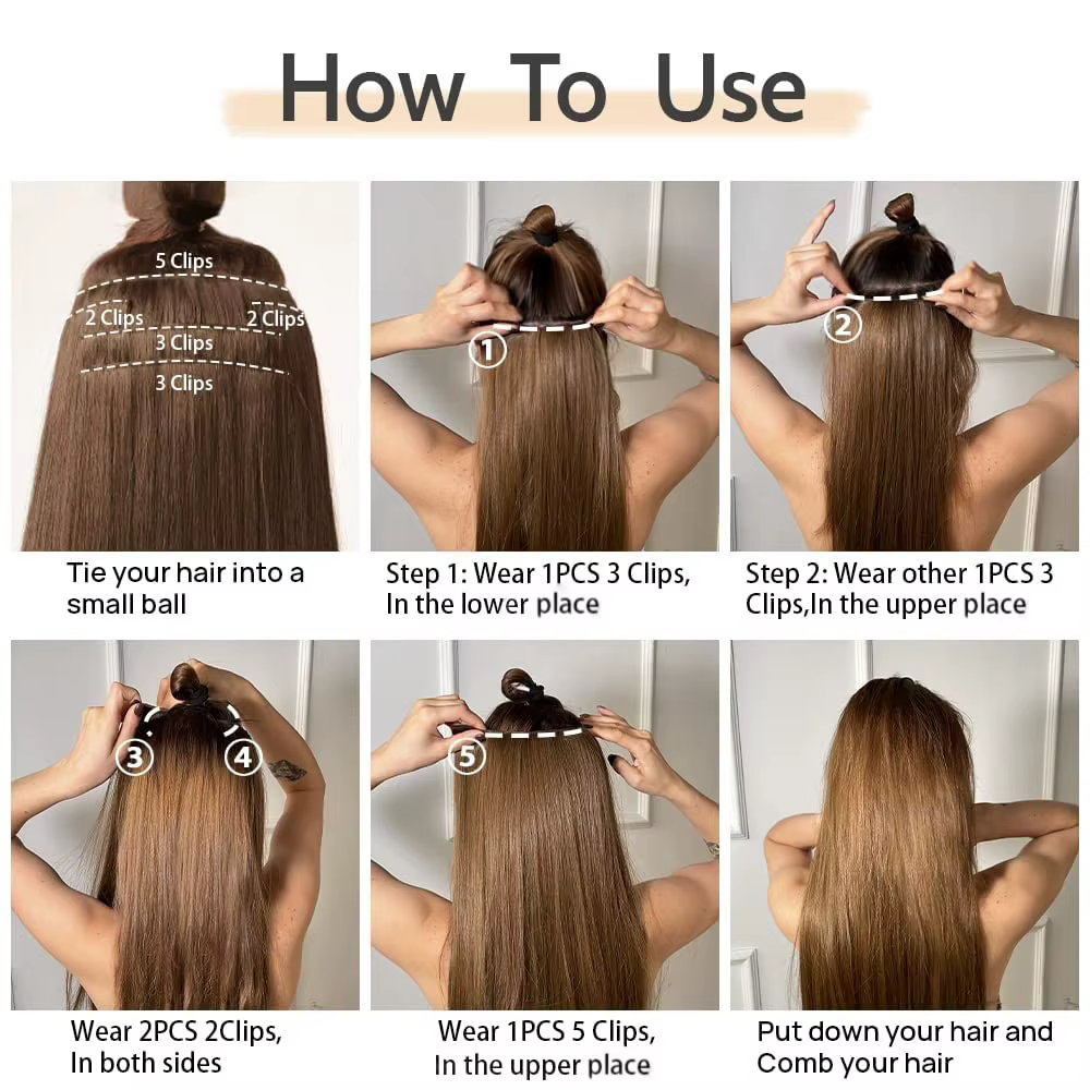 Lot de 4 extensions de cheveux à clipser