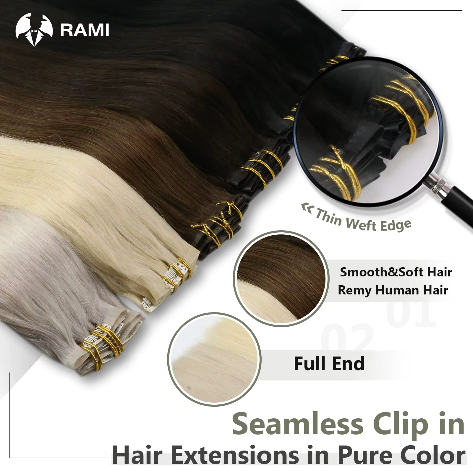 Extensions de cheveux sans couture pour femmes 7 pièces pince en polyuréthane dans