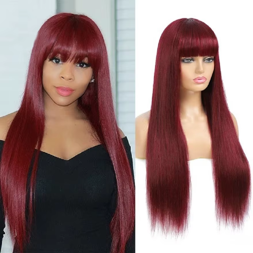 Perruque synthétique rouge bordeaux la plus vendue pour cheveux longs et raides