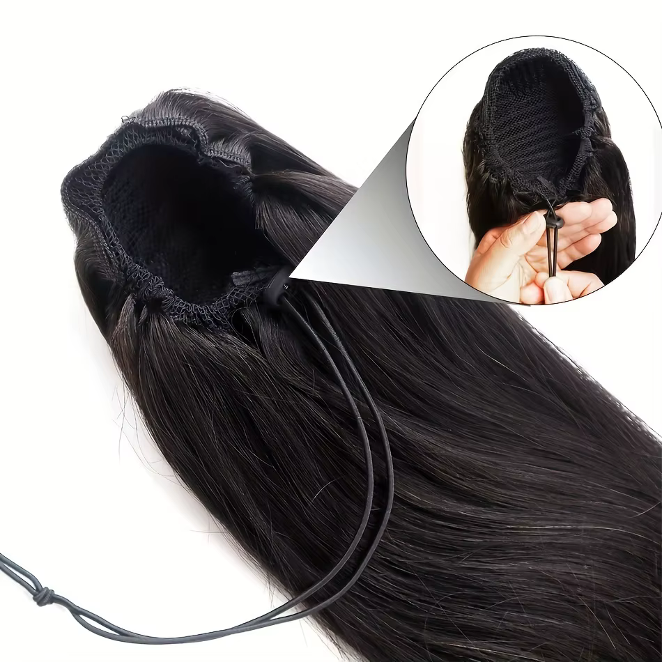 10-24 pouces cordon droit queue de cheval Extensions de cheveux humains 12A brésilien Remy 100%
