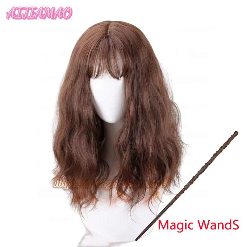 Hermione Jean Granger Cosplay perruque marron bouclés résistant à la chaleur cheveux synthétiques
