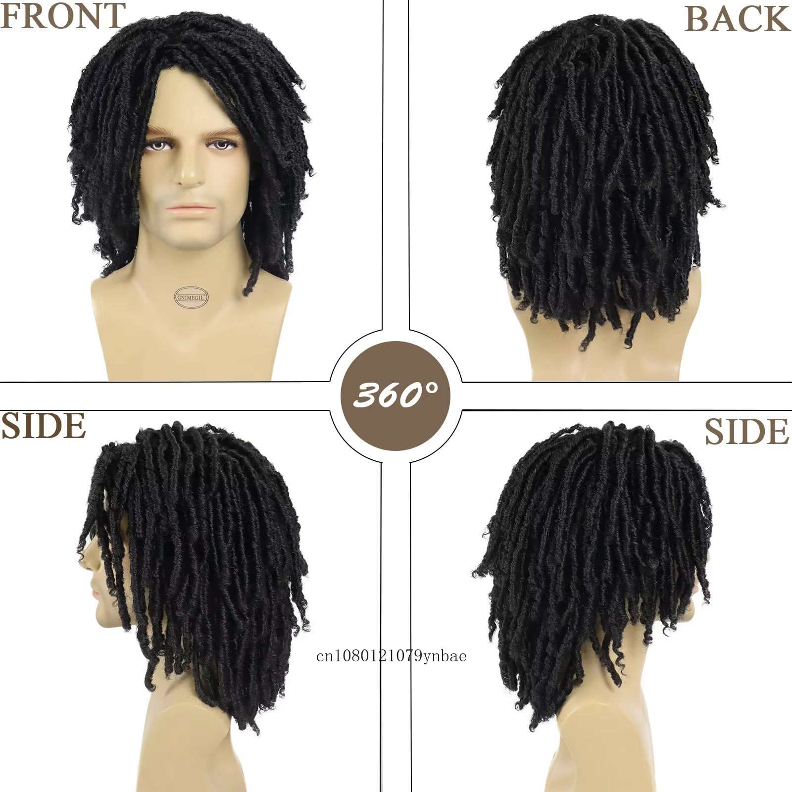 Cheveux synthétiques DreadLock perruque pour hommes perruques tressées Jet noir homme Afro Bob