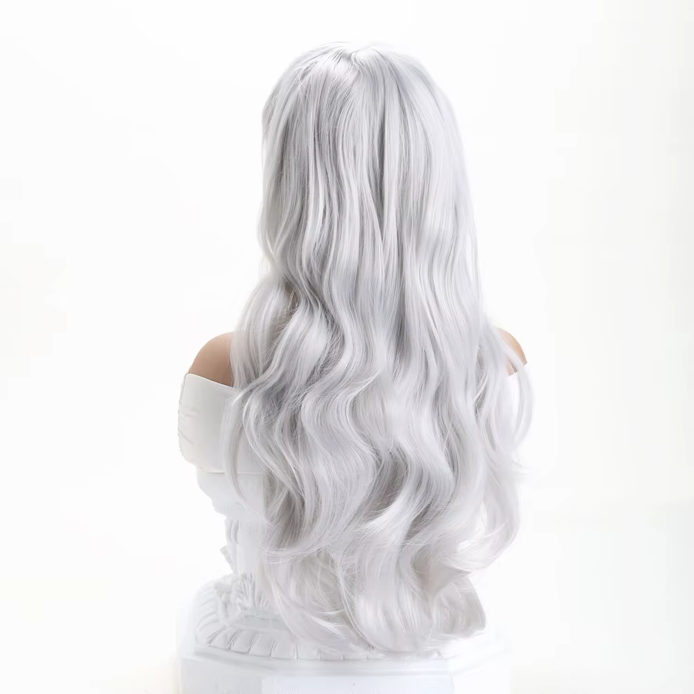 Perruques blondes claires argentées avec frange