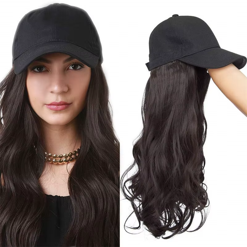 Perruque synthétique pour femme, cheveux longs, ondulations intégrées, résistante à la chaleur, avec bonnet intégré
