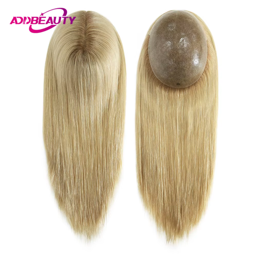 Perruques de cheveux humains droites pour femmes toupet complet en polyuréthane 100% vrais