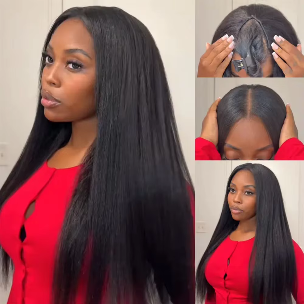 Perruques en cheveux humains lisses crépus sans colle