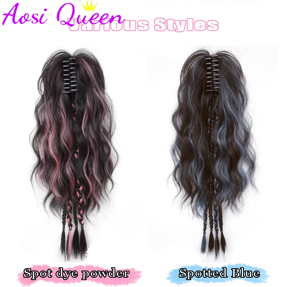 AOSI synthétique pince à griffes queue de cheval Extensions de cheveux court bouclés queue naturelle faux cheveux pour les femmes queue de cheval mettre en évidence la poudre