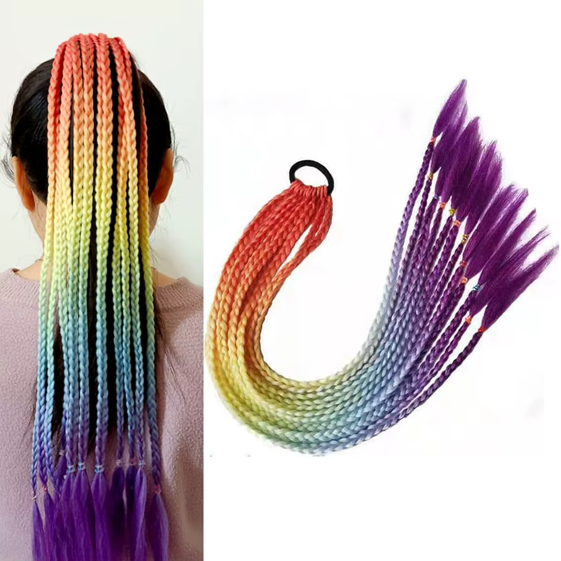 Extensions de cheveux tressés colorés avec bandes en caoutchouc
