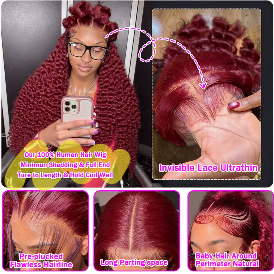 FRIZIRA vague profonde 99J bordeaux 13x6 dentelle frontale perruque cheveux humains 13x4 bouclés 32 36 pouces HD dentelle avant perruques vin rouge vague d'eau