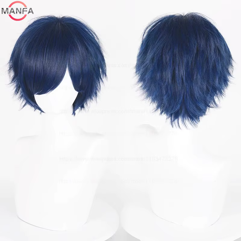 Perruque de Cosplay synthétique courte et lisse de 30cm