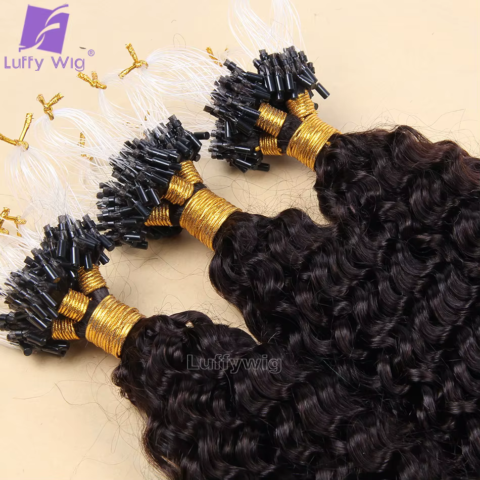 Extensions de Cheveux Humains Bouclés Microlink pour Femme Noire