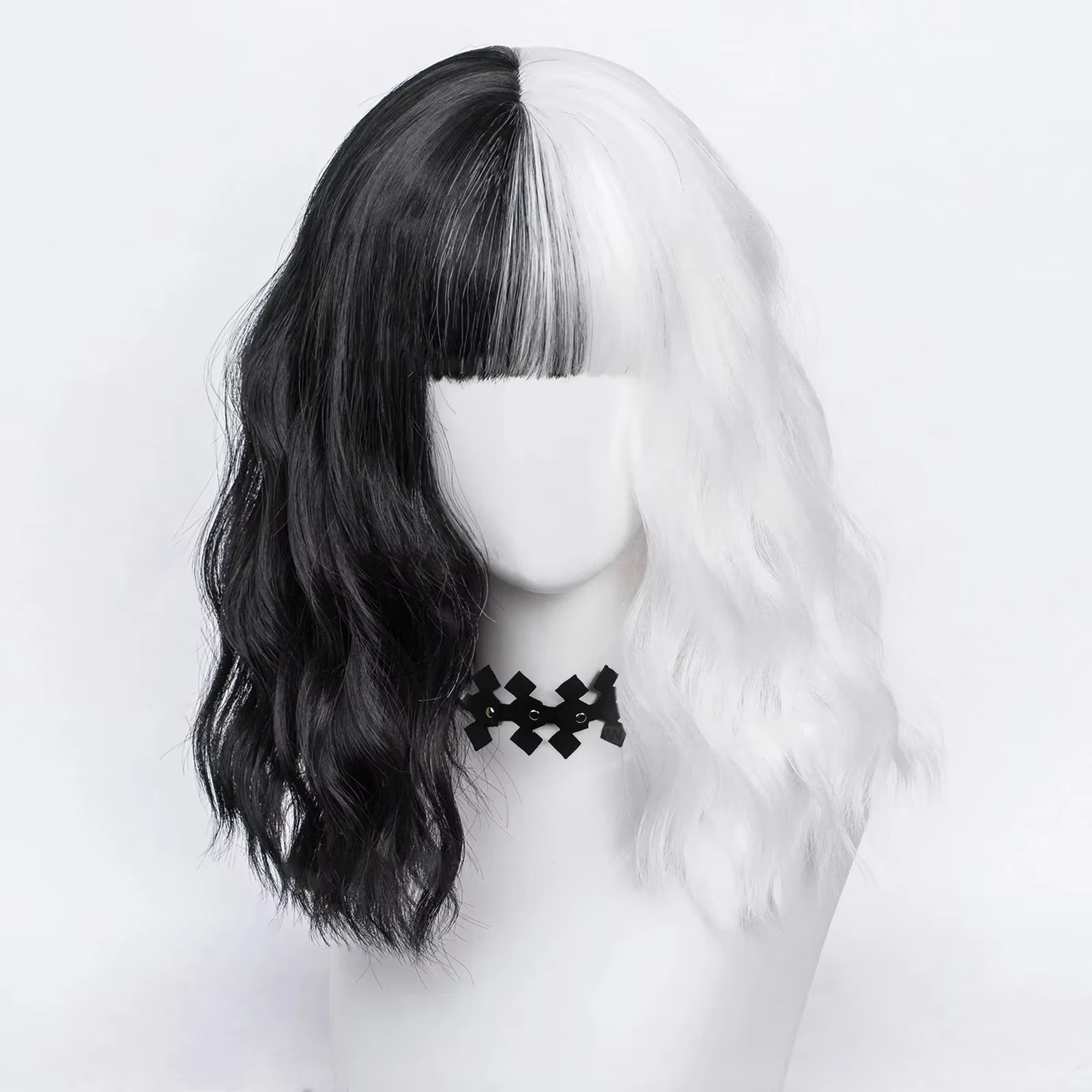 Anime Cruella de Vil Cosplay perruque accessoires Cruly moitié noir