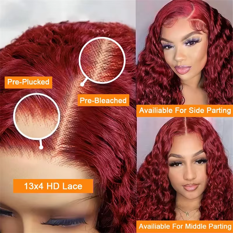 30 40 pouces 99J bordeaux 13x6 Hd dentelle frontale perruque de cheveux humains couleur rouge 13x4