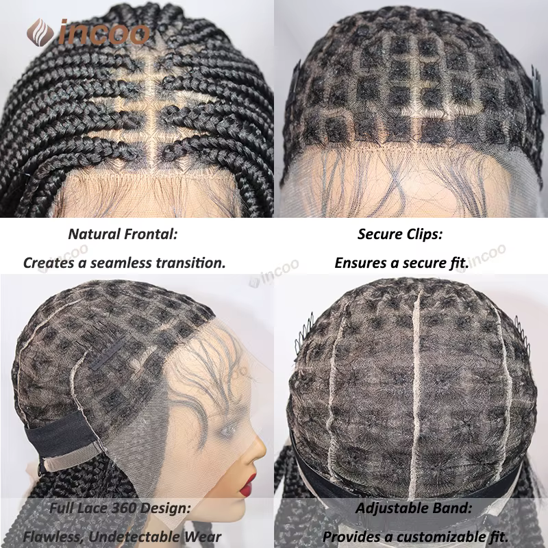 Perruques tressées synthétiques pour femmes noires perruque pleine dentelle tresse africaine sans noeud boîte tresses