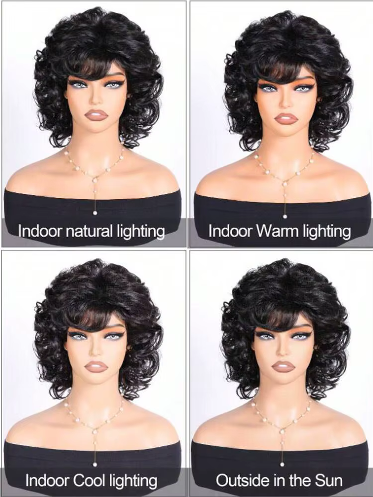Perruque synthétique bouclée moelleuse naturelle à la mode pour femmes de 12 pouces avec bords latéraux