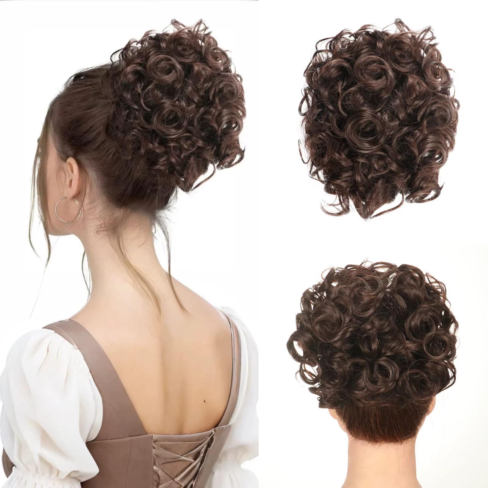 Chignon synthétique chouchou postiche bouclée plat Extension