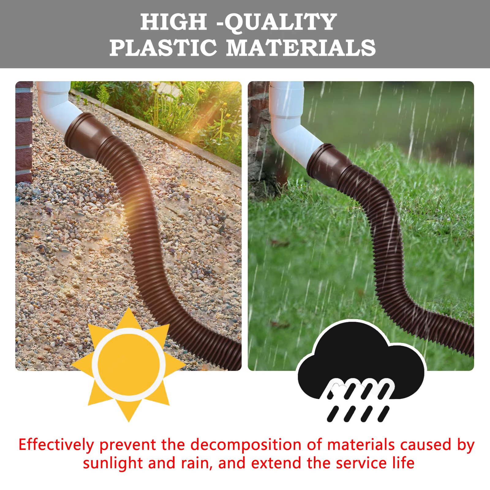 Tuyau de descente rond extensible | Tuyau de drainage flexible et durable - extensible, résistant aux intempéries, antigel et anti-explosion.