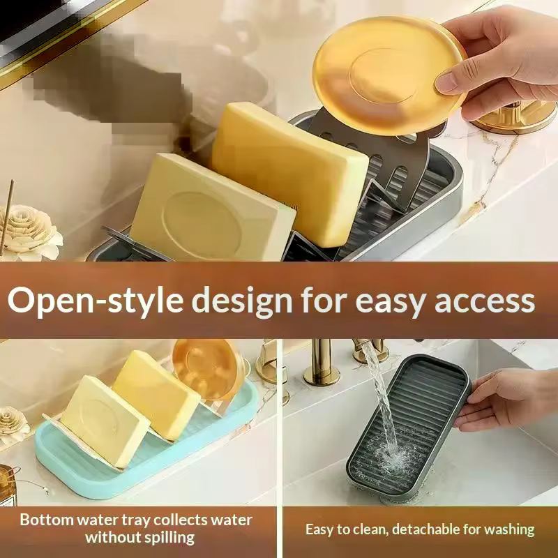 Porte-savon en acier inoxydable auto-drainant avec plateau pour douche, évier, cuisine, salle de bain