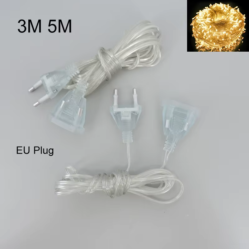 Rallonge électrique pour prise UE, câble de commutation standard, guirxiété lumineuse LED de vacances, M20, 3m, 5m