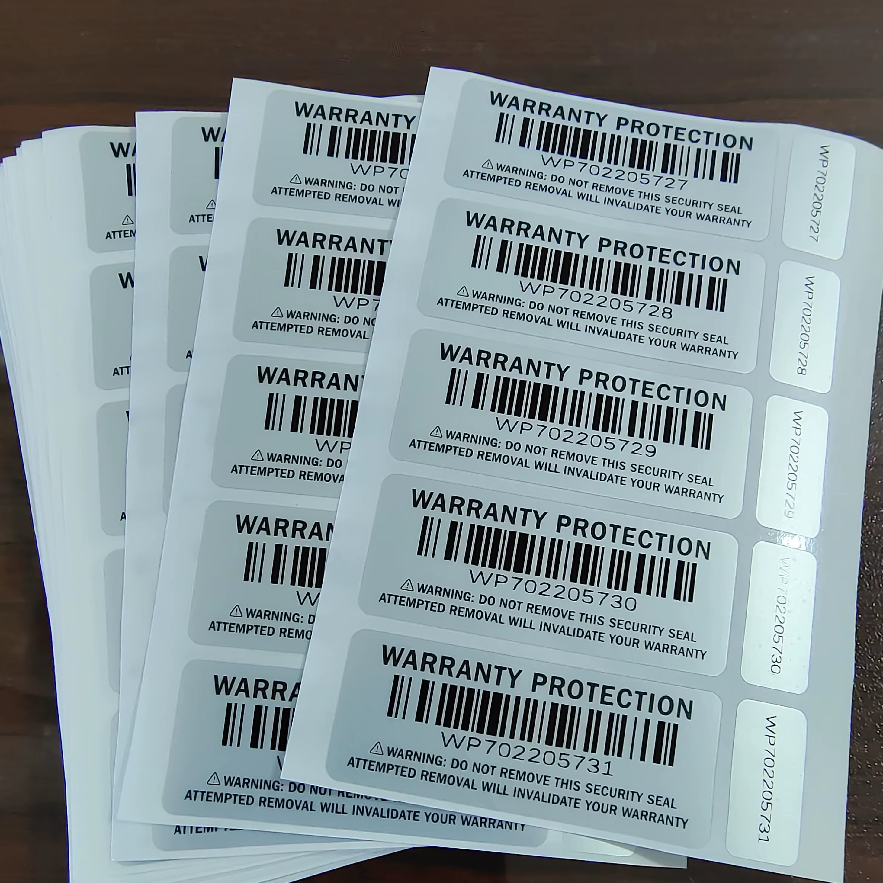 100 paires d'autocollants de Protection de garantie en 2 parties, sceau de sécurité argenté, inviolables, étiquettes à Double numéroté primaire et secondaire