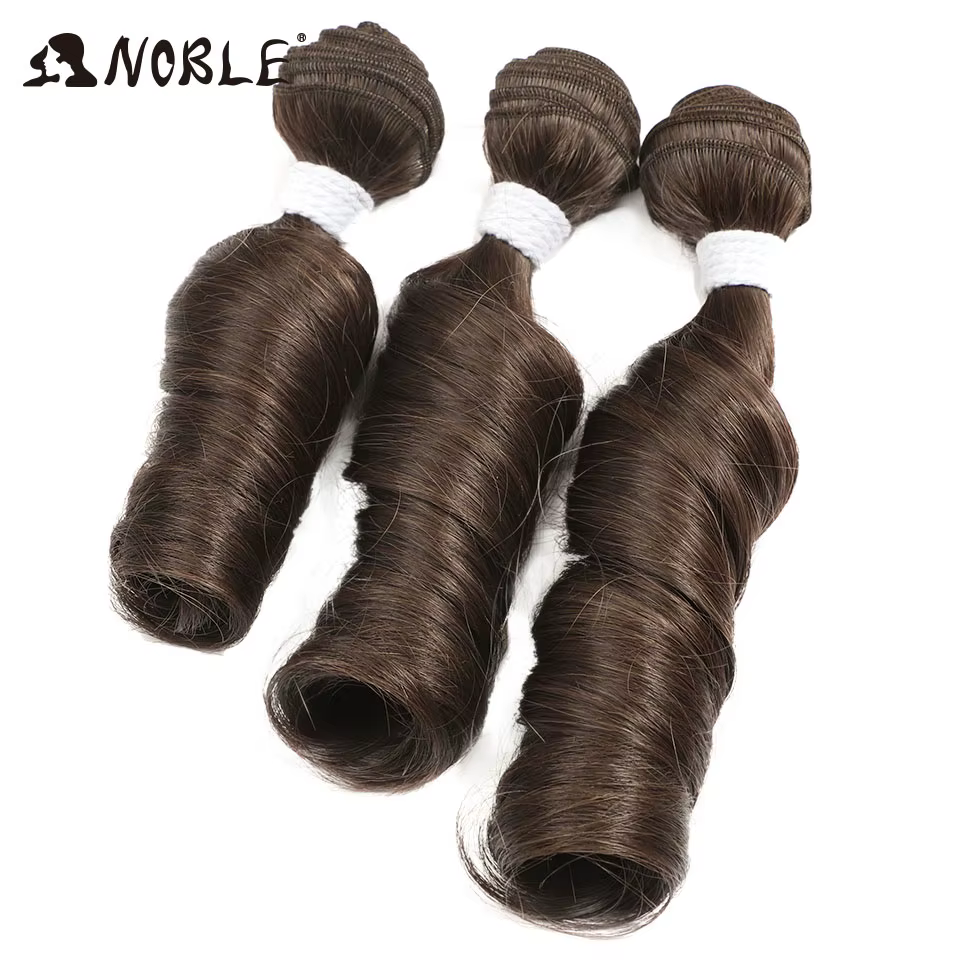 Extensions de cheveux synthétiques ondulés châtain foncé de 10-12 pouces