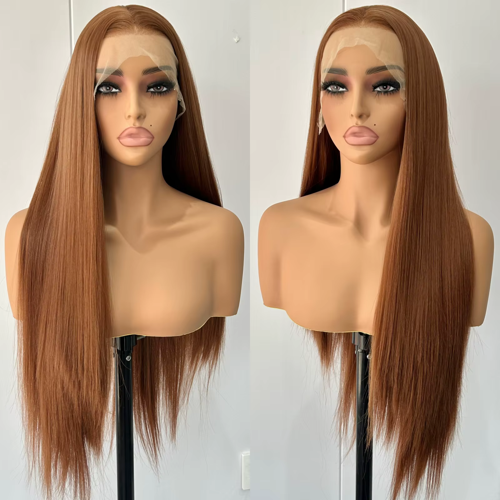 Perruque Synthétique Longue et Soyeuse de Couleur Brun Clair