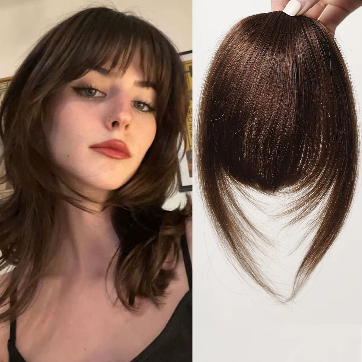Brun Remy cheveux humains frange naturel droit