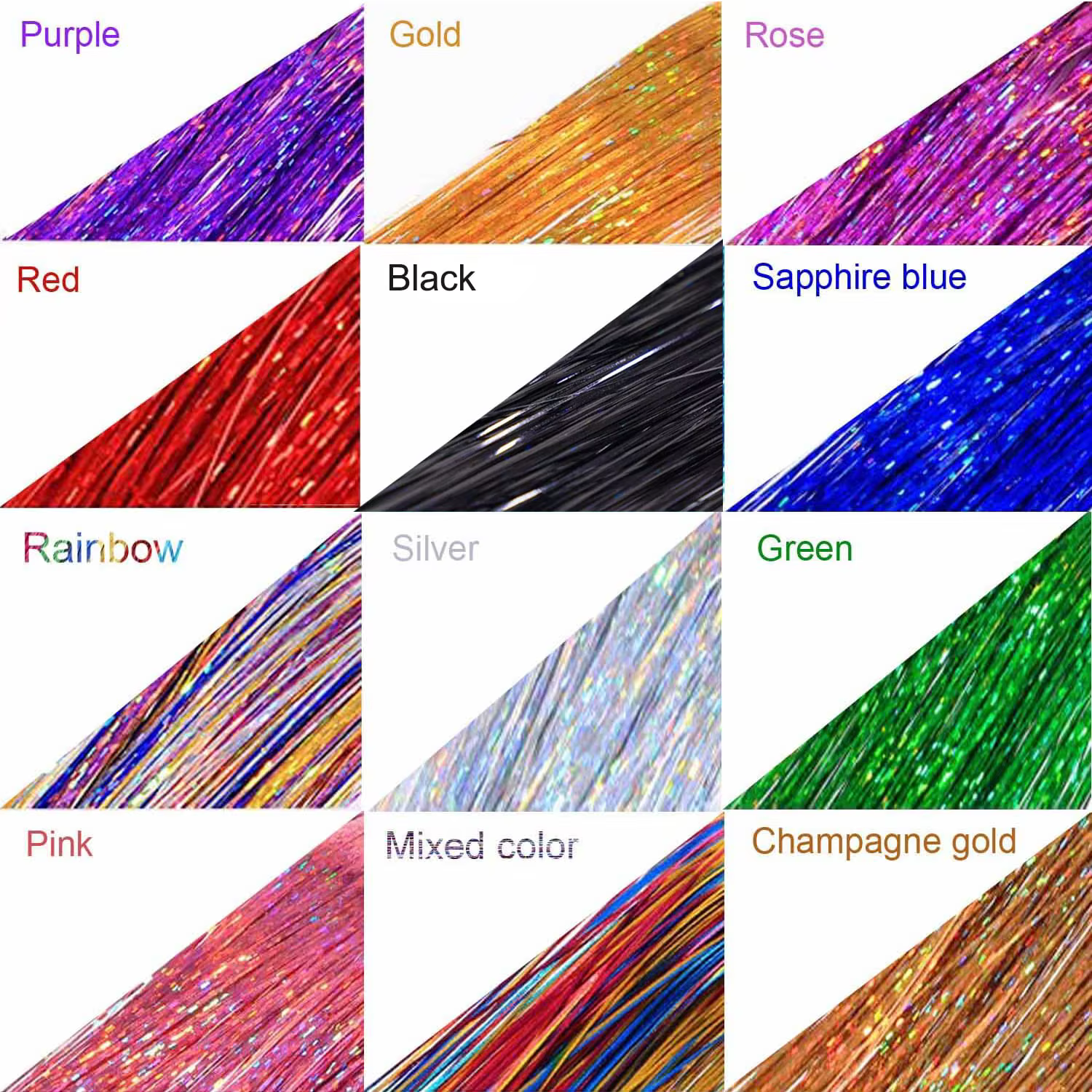 6 pièces pince à cheveux en 23.6 pouces paillettes synthétique
