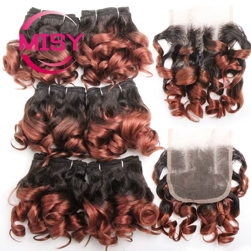 Tissage en lot brésilien naturel bouclé avec Lace Closure colorée 1B/27/30/33/99J
