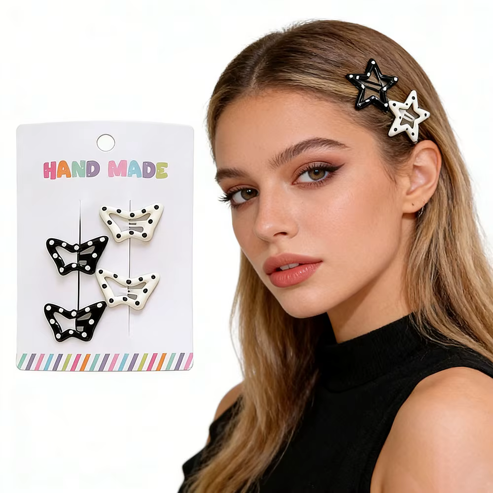 Lot de pinces à cheveux vintage à pois et étoiles