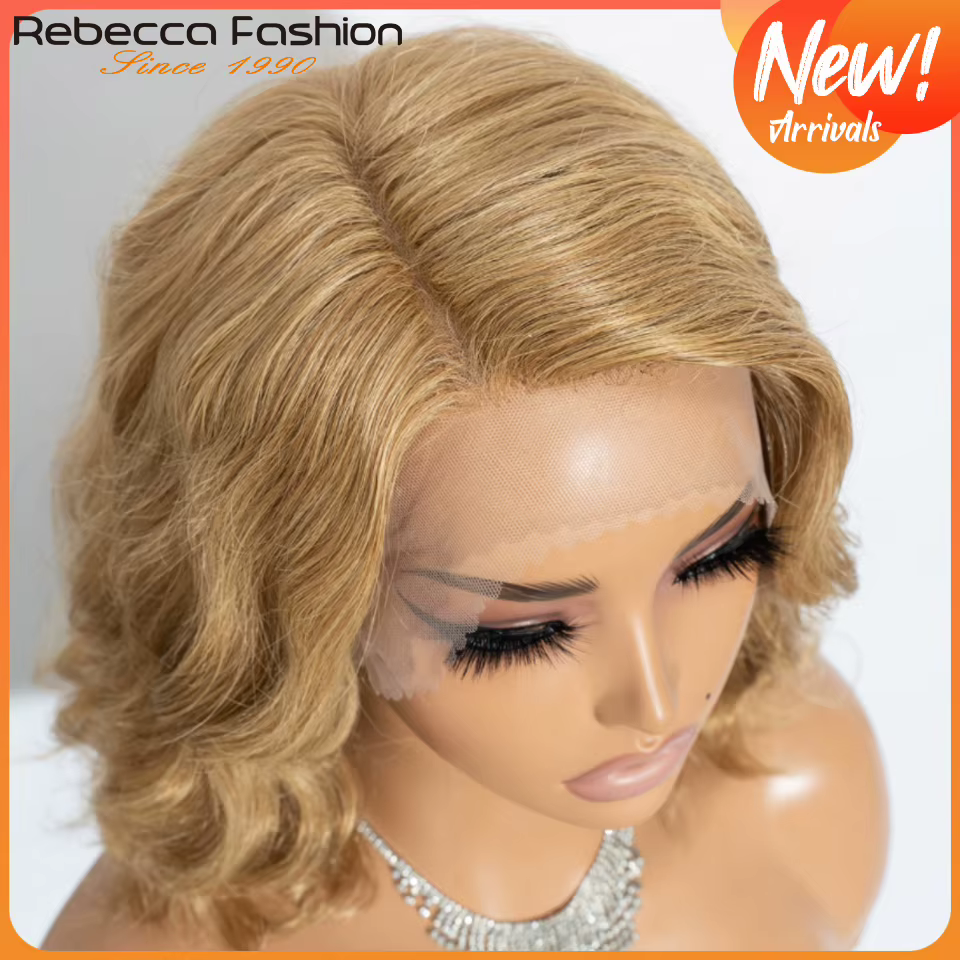 Miel Blonde Bob perruque cheveux humains réel 12a vague de corps partie dentelle frontale