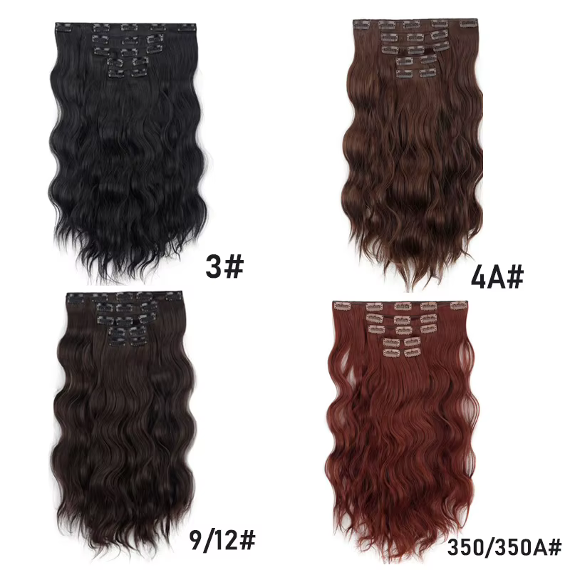Extension capillaire synthétique longue bouclée noire résistante à la chaleur, 20 pouces, 5 pièces/ensemble, postiche pour femmes 