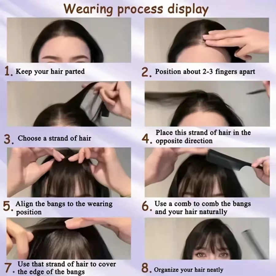 Extensions de cheveux synthétiques droites pour femmes avec frange superposée