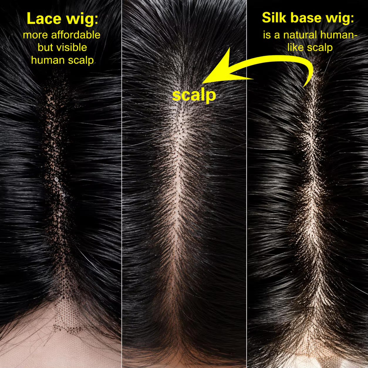 Perruque en cheveux humains à base de soie complète