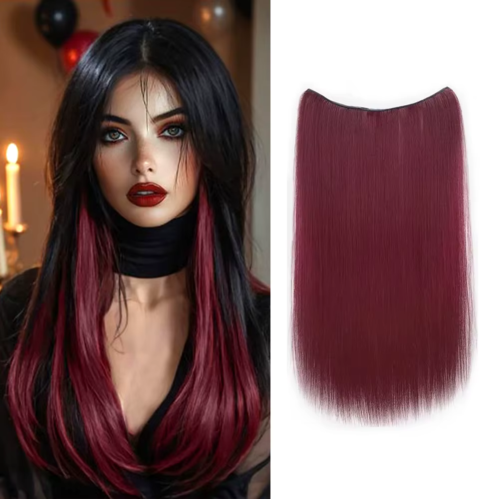 Extension de cheveux synthétiques colorés longs et lisses invisibles de 22 pouces