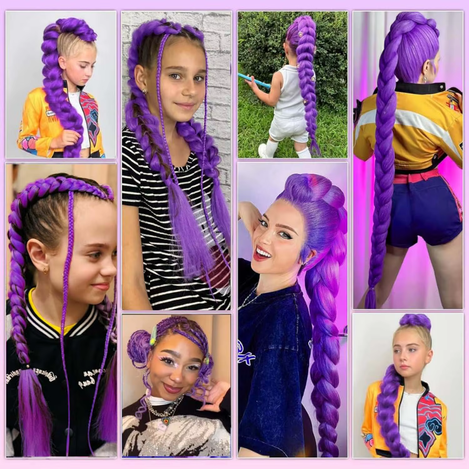 Extensions de cheveux synthétiques tressés violets longs de 24 pouces