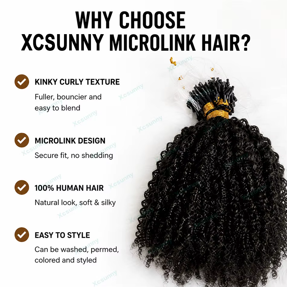 Afro crépus bouclés Microlink Extension de cheveux humains 4C Micro anneau Extensions