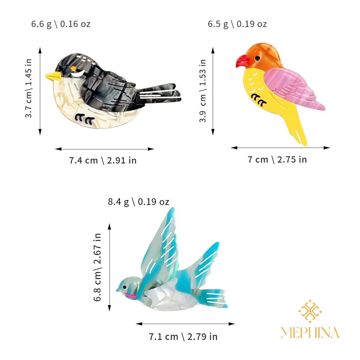 MEPHINA pinces à cheveux oiseaux