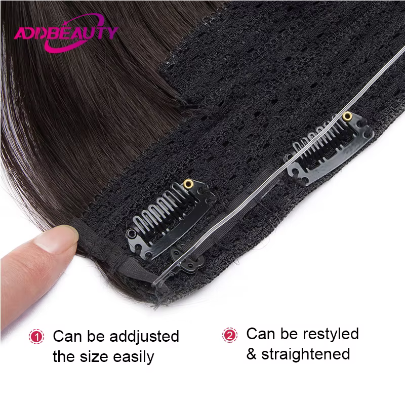 Extensions de cheveux à fil invisible avec bandeau transparent, taille réglable, clips sécurisés amovibles dans un postiche secrète droite