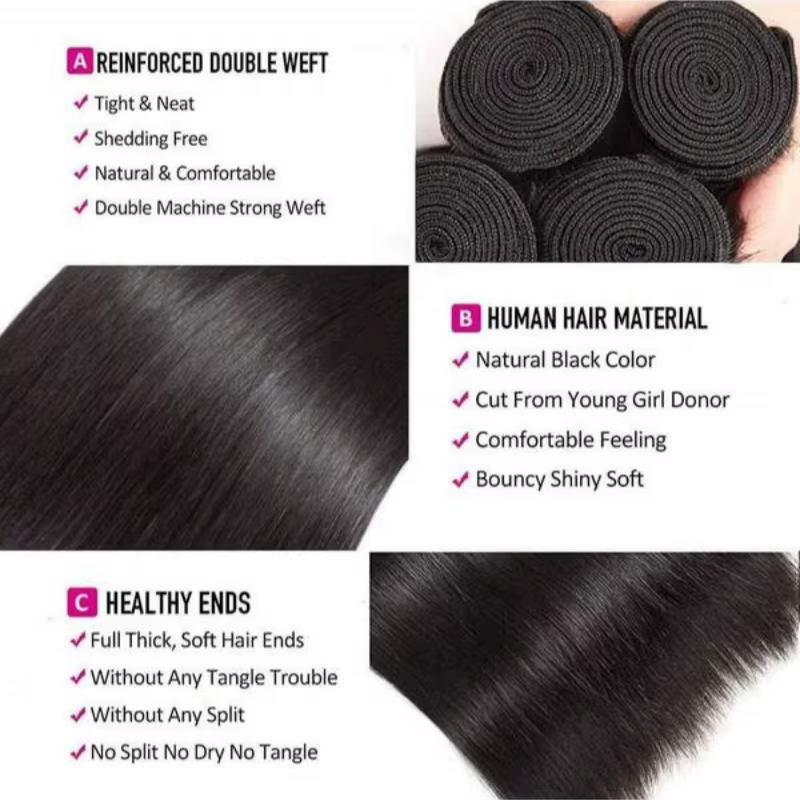 3 lots de mèches brésiliennes lisses en cheveux humains