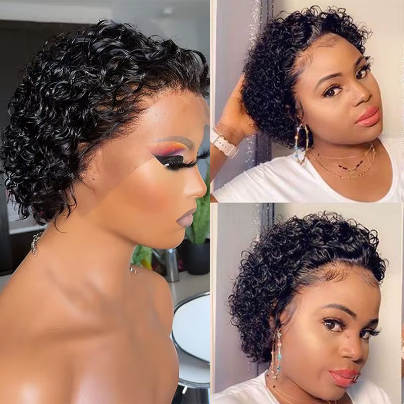 Perruque de cheveux humains avant de dentelle bouclée courte pour les femmes