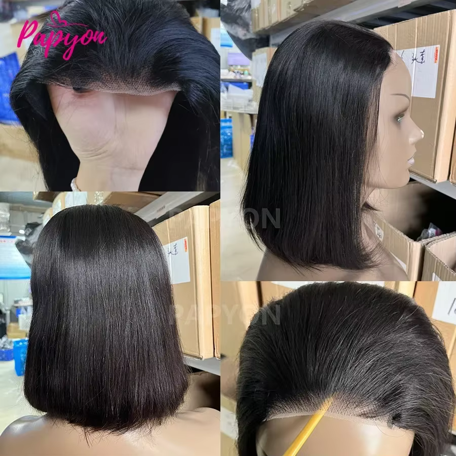 Perruques courtes bob lisses sans colle