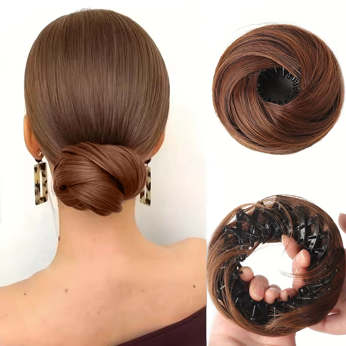 Chignon synthétique avec Clips élastiques circulaires, 1 pièce, perruque de cheveux lisses en forme de nid d'oiseau, chignon rétractable pour femmes