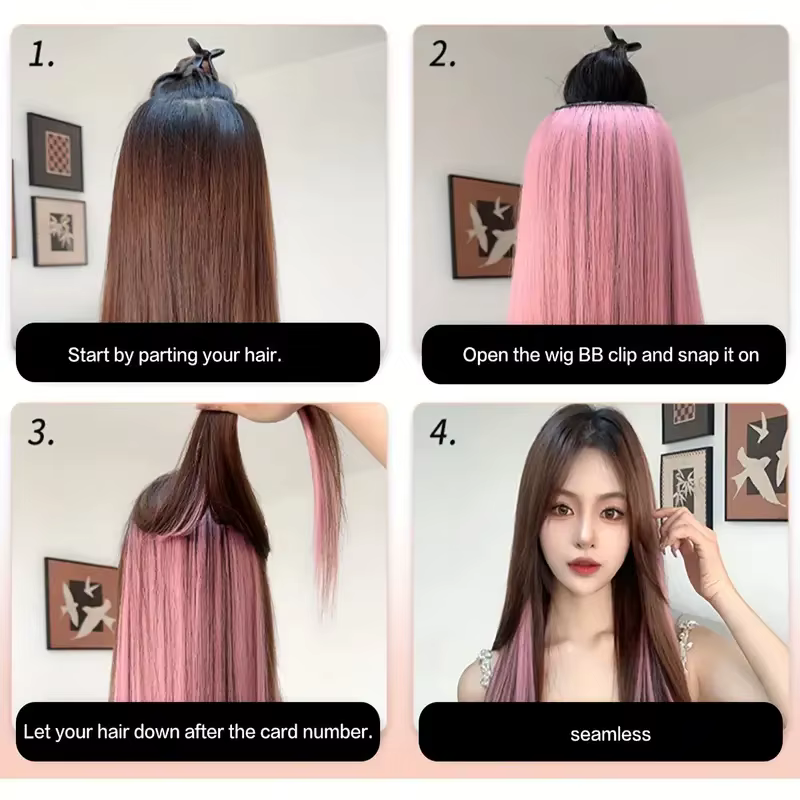 Extensions de cheveux à clipser pour femmes avec reflets de couche intérieure