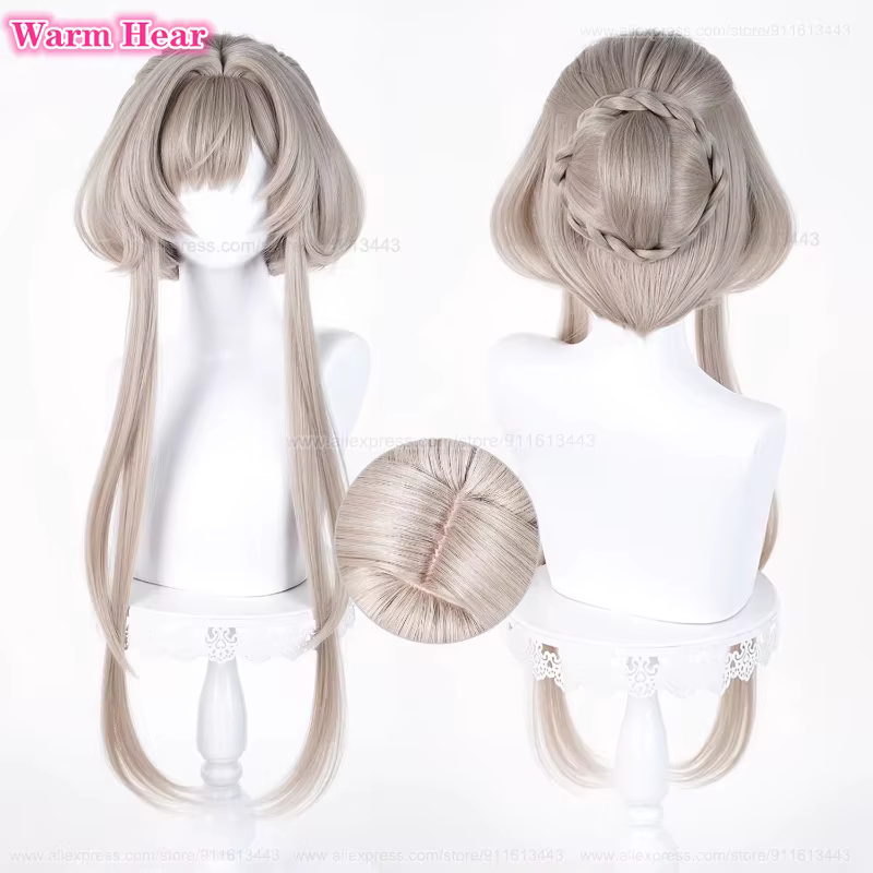 Nouveau! Jeu Sandrone longue 75 cm marron chaud avec chignon Cosplay Anime perruque Marionnette résistant à la chaleur cheveux synthétiques Halloween fête perruques