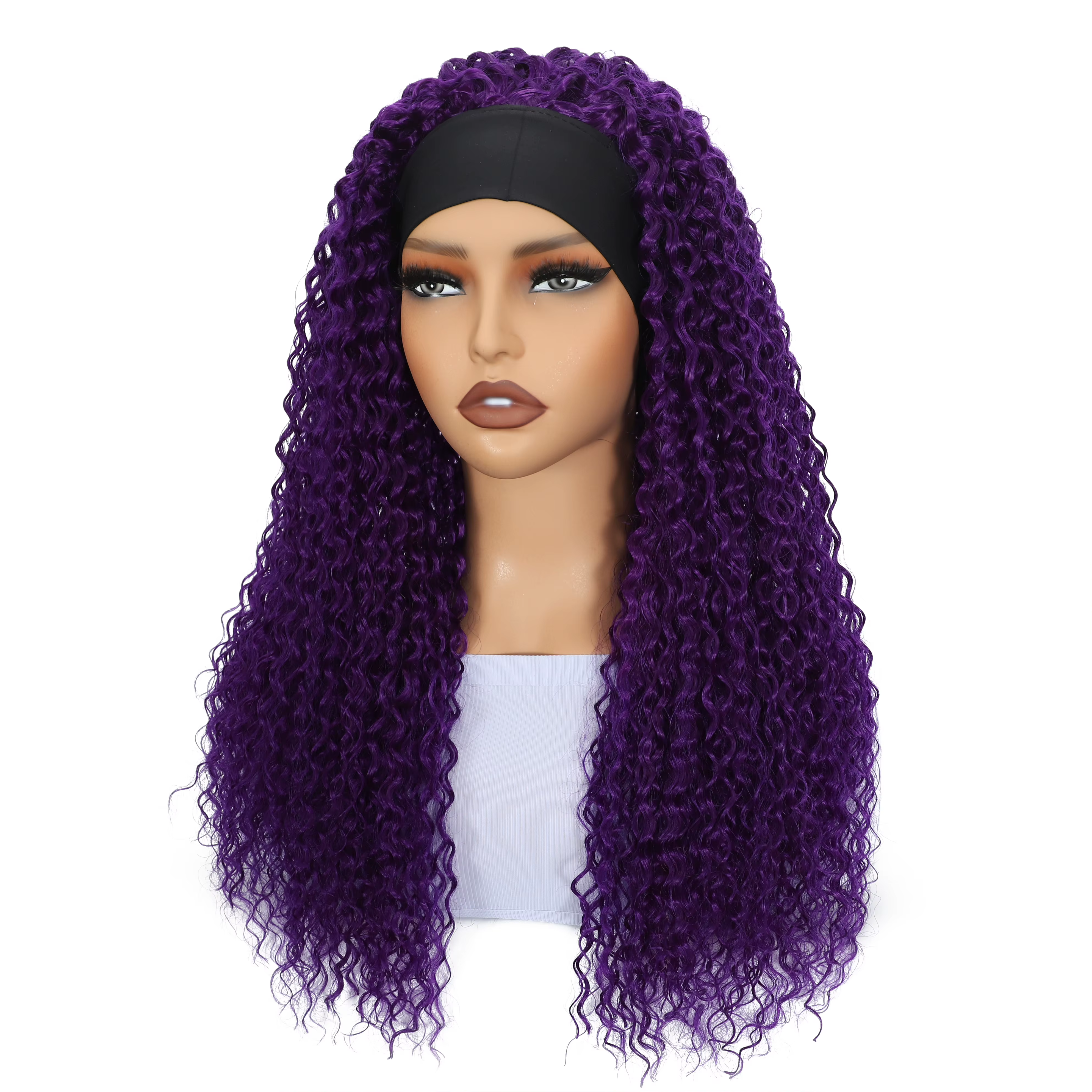Perruque bandeau violette pour femme avec ligne de cheveux naturelle