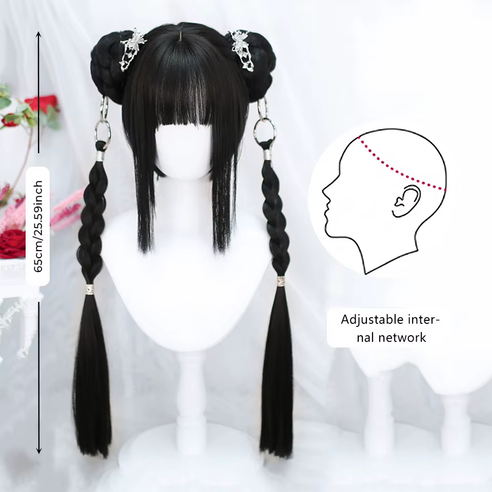 OLACARE perruque synthétique courte droite avec longue queue de cheval Hairbun Lolita Cosplay fête Harajuku